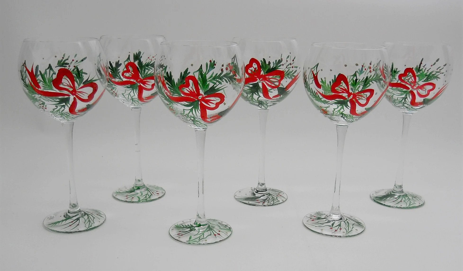 Lenox Christmas Blown Crystal Wine Glasses Gems Handpainted