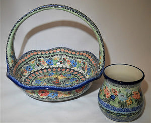 UNIKAT Poland Pottery "Romantic Fascination" Basket and Vase Pair "Limited Edition