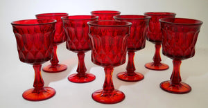 Noritake Perspective Ruby Water Thumbprint Goblet Collection of Eight