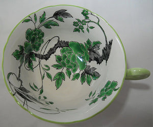 Shelley England Ovington/ Chippendale Green  Fine Bone China Green and Black Floral Tea Cup and Saucer Set