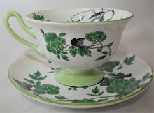 Shelley England Ovington Fine Bone China Green and Black Floral Tea Cup and Saucer Set