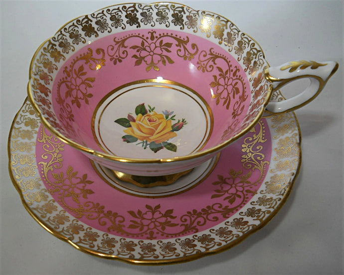 Royal Stafford England Pink and Gold Floral Bone China Tea Cup and Saucer