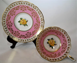 Royal Stafford England Pink and Gold Floral Bone China Tea Cup and Saucer