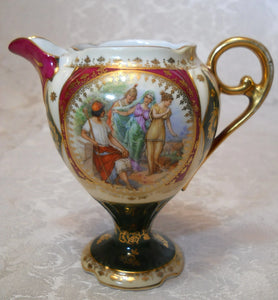 Oscar Schlegelmilch Porcelain Red/ Green/ Gilt Ornamental Coffee Service with Seven Demitasse Cup/ Saucer Sets, 1900-1941
