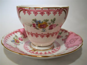 Sutherland England Vivid Pink and Floral Fine Bone China Tea Cup and Saucer Set