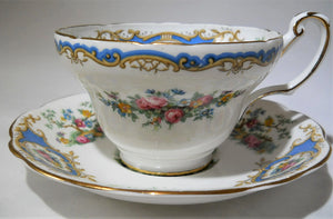 E.B. Foley England Blue Broadway Bird of Paradise and Floral Hand Painted Bone China Cup and Saucer Set.
