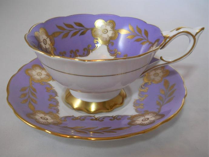 Royal Stafford England Lavender Bone China Teacup and Saucer Pair.