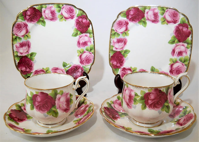 Royal Albert Old English Rose 3-Piece Bone China Tea Cup, Saucer, Plate Set.