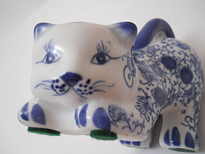 Pink Cat and Blue Kitten Decorated Porcelain Figurines
