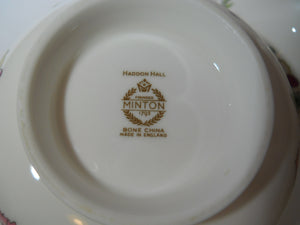 Minton Haddon Hall Bone China Cake Plate and Footed Bon Bon/ Candy Bowl w/Lid Pair, ENGLAND.