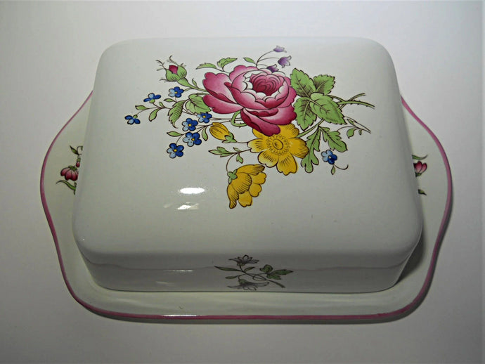 Spode Marlborough Sprays Rectangular Butter Dish w/ Cover, England.