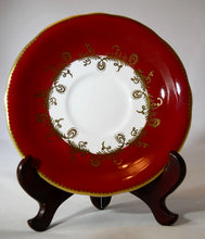 Aynsley Deep Red & White With Gold Scroll English Bone China Tea Cup and Saucer Set.