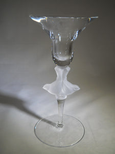 Sasaki Crystal Wings Frosted Dove Art Deco Glass Candlesticks