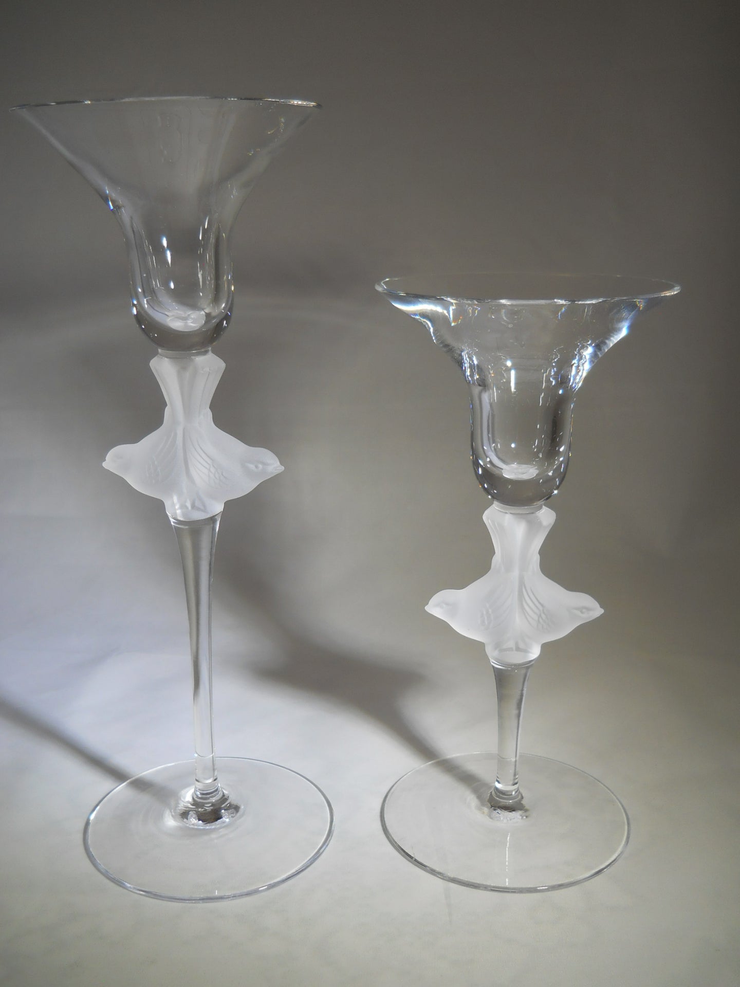 Sasaki Crystal Wings Frosted Dove Art Deco Glass Candlesticks