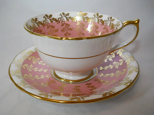 Stunning Imperial Tea Trio Black and 22KT Gold Chintz Pink 