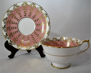 Aynsley England Pink and Gold Bone China Tea Cup and Saucer Set