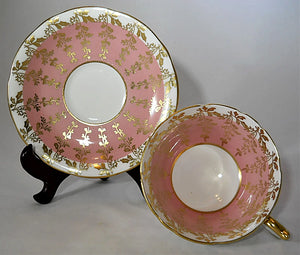 Aynsley England Pink and Gold Bone China Tea Cup and Saucer Set