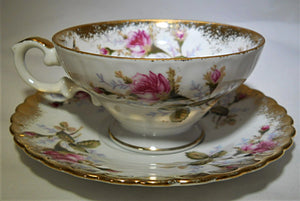 Royal Sealy China Pink Rose and Gold Porcelain Teacup/Saucer Set.