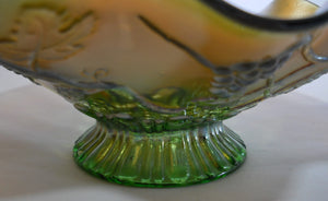 Northwood Carnival Glass Star of David and Bows Antique Green Footed Bowl