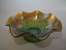 Northwood Carnival Glass Star of David and Bows Antique Green Footed Bowl