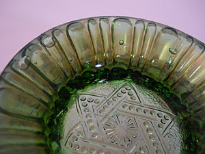 Northwood Carnival Glass Star of David and Bows Antique Green Footed Bowl