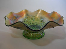 Northwood Carnival Glass Star of David and Bows Antique Green Footed Bowl