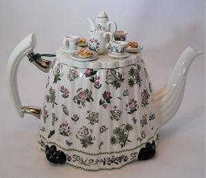 Portmeirion England Botanic Garden Handmade Large Teapot with Miniature Teapot and Food  on Lid