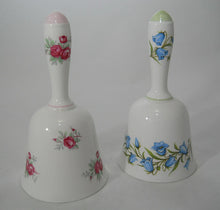 Crown Staffordshire Fine Bone China Sweetheart Rose and Bluebell Bell Pair. England.