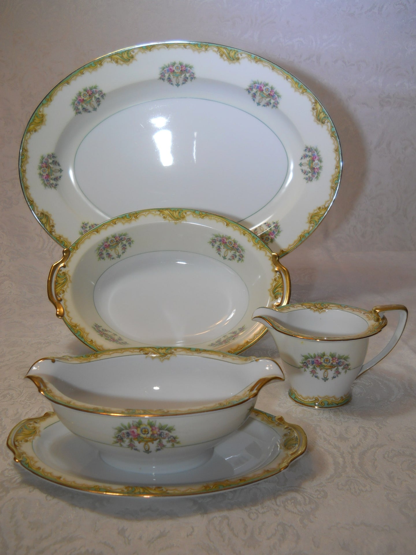 Noritake 1931 Claremont Serveware  Collection: Platter/ Bowl/Creamer/Gravy Boat