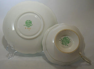 Paragon Double Royal Warrant Hand Painted Mint Green and Roses Teacup and Saucer Set. England, 1939-1949