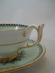 Paragon Double Royal Warrant Chrysanthemum Mint Green and Black Bone China Tea Cup and Saucer Set. England, 1939-1949