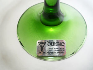 Duiske Hand Cut Harp and Shamrock Design Emerald Green Stem Irish Hock Wine Glasses Set of 5