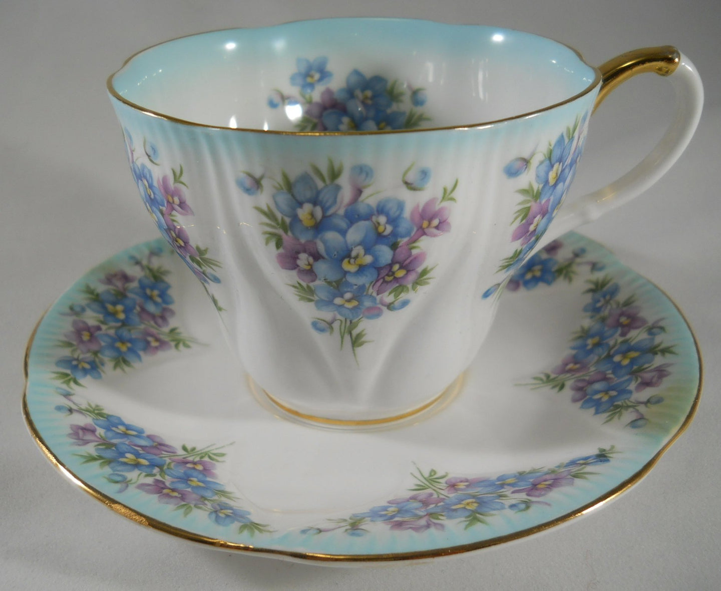 Royal Albert Dainty Dina Series Emily Blue and Purple Flowers Teacup and Saucer Set