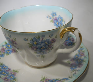 Royal Albert Dainty Dina Series Emily Blue and Purple Flowers Teacup and Saucer Set
