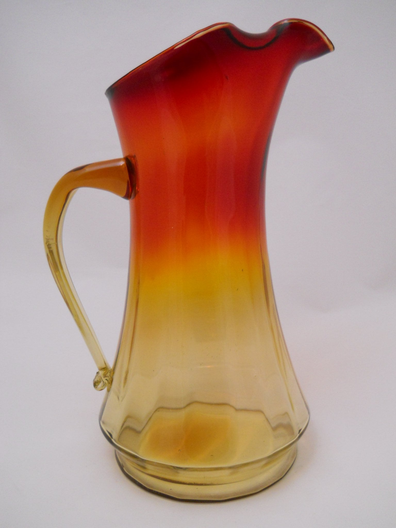 Dining  Stunning Tall Pitcher W Amber Applied Glass Handle 4