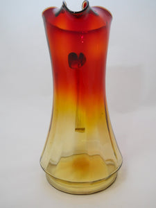 Vintage/Antique Amberina Hand Blown Tall 48-Ounce Amberina Art Glass Pitcher with Ice Lip.