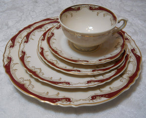  Syracuse China Radcliffe 84 Piece Ivory and Maroon Dinnerware / Tableware Collection for  Eleven