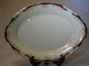 Syracuse China Radcliffe 86 Piece Eleven Place Setting Cream and Maroon Dinnerware Set