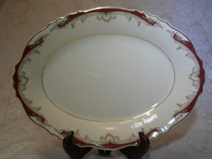 Syracuse China Radcliffe 86 Piece Eleven Place Setting Cream and Maroon Dinnerware Set
