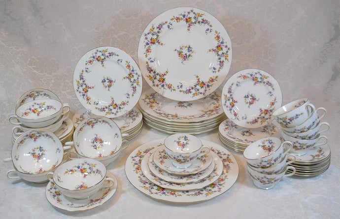 Minton Spring Flowers 56-Piece Dinnerware/Tableware Bone China Collection. England, 1938-1959