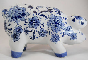 Nantucket Blue and White Floral Porcelain Pig