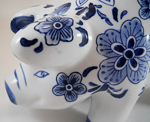 Nantucket Blue and White Floral Porcelain Pig