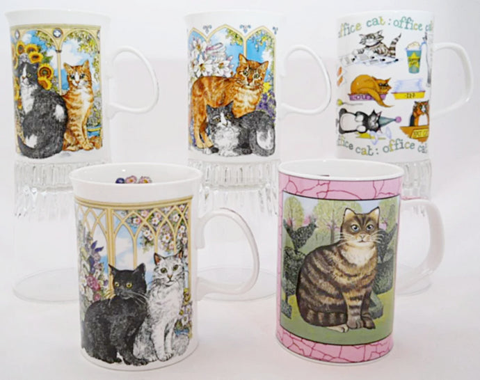Dunoon England Fine Bone China Cat Themed Mugs