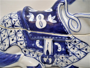 Blue and White Porcelain Two-Piece Horse Trinket Holder/ Box.