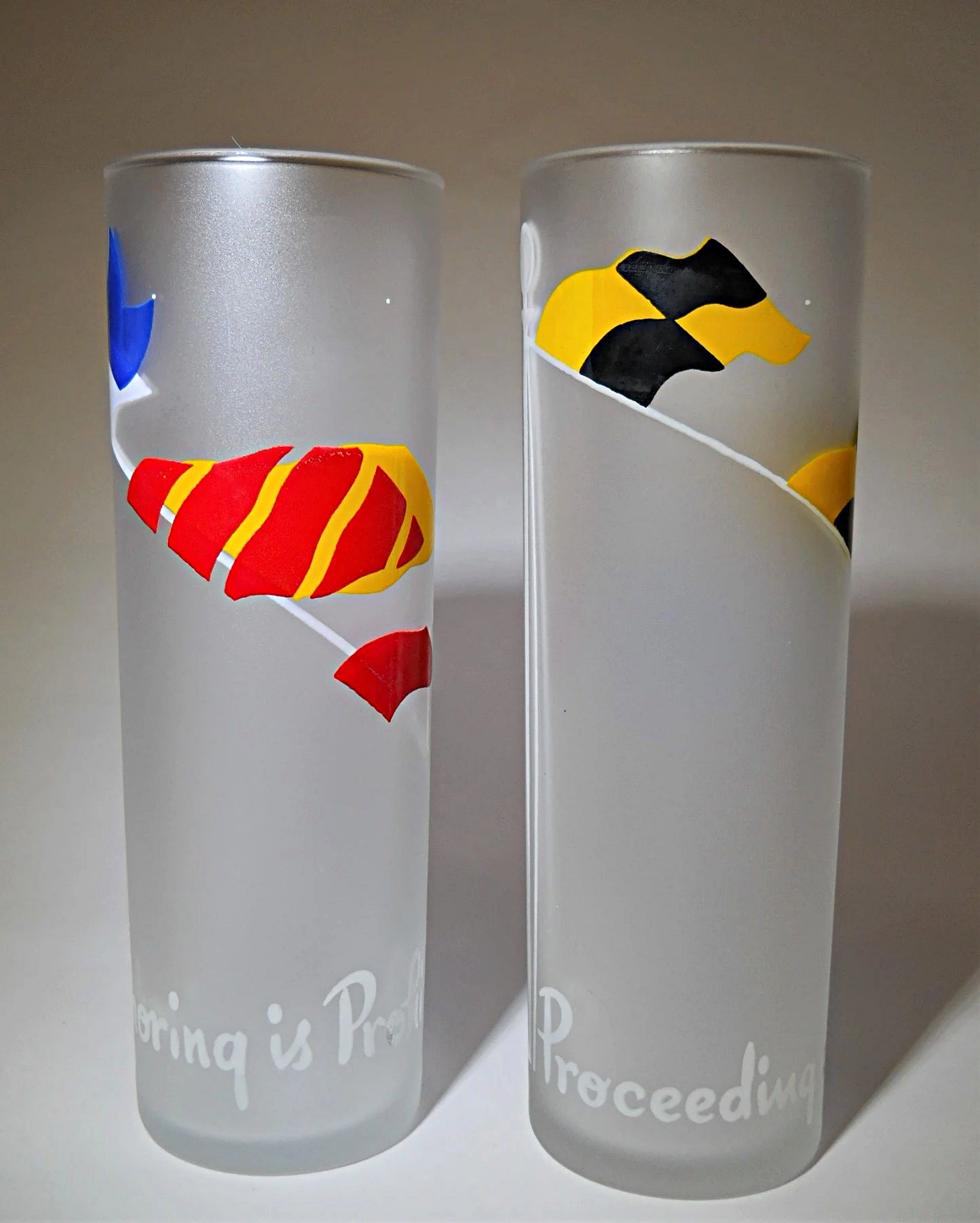 Libbey Nautical Flag Frosted Glass Tom Collins Glasses Collection of S –  BINCHEY'S LLC.