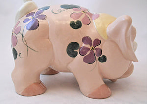 Kay Finch Vintage California Pottery Hand Made Pink Floral and Hearts Piggy Bank