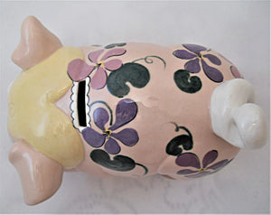 Kay Finch Vintage California Pottery Hand Made Pink Floral and Hearts Piggy Bank