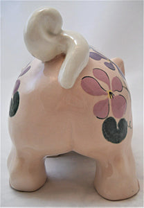 Kay Finch Vintage California Pottery Hand Made Pink Floral and Hearts Piggy Bank