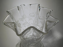 New Martinsville/ Viking Radiance with Prelude Etch Crimped10 Inch Glass Vase.