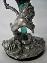 Pewter/Metal Sculpted Mermaid on Seabed Wrapped Around Aqua Wine Glass